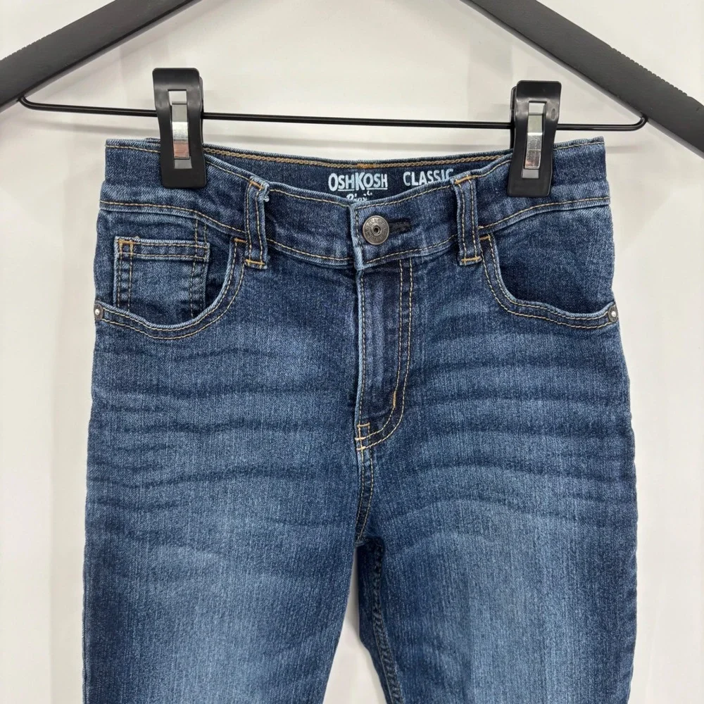 OshKosh Bgosh Kids Classic Straight‎ Leg Jeans 8R 8A Dark Wash Stretch Snap Fly